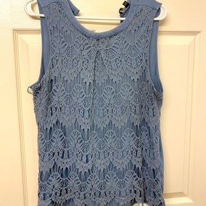 Blue Sleeveless Top with Lace overlay